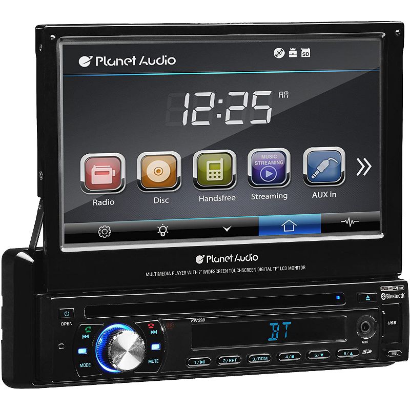 Planet Audio P9759B 7" Single-Din Touchscreen Bluetooth CD/DVD MP3 Car Player USB/SD AUX Receiver with Detachable Front Panel, SWC, & Wireless Remote