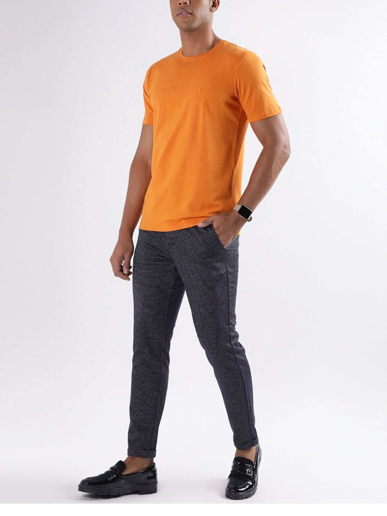 Lindbergh Orange Cotton Regular Fit T-Shirt
