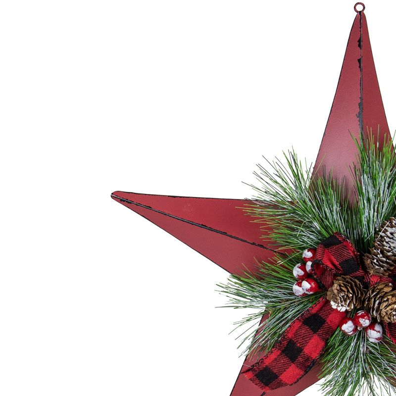 Northlight 17" Red distressed 5 point Christmas Star With Plaid Ribbon with Artificial Pine