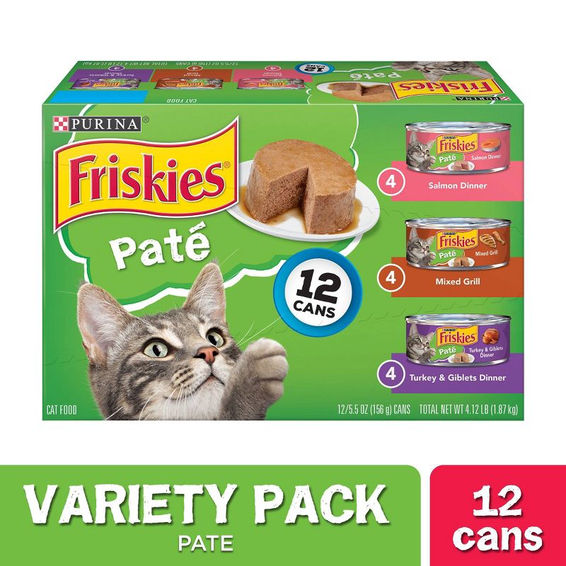 Purina Friskies Paté Salmon, Mixed Grill & Turkey Wet Cat Food - 5.5oz/12ct Variety Pack