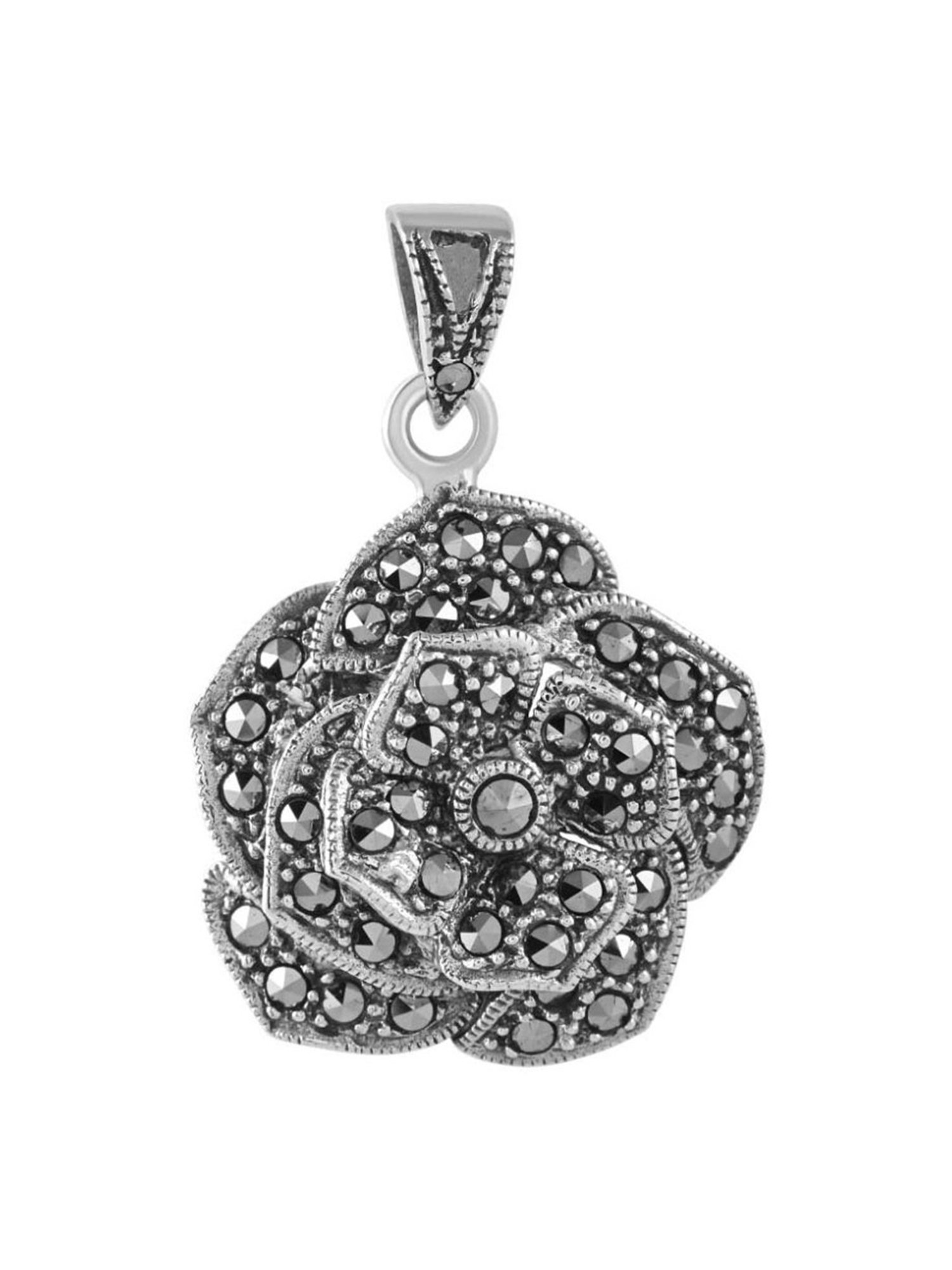 Rihi by P.C. Chandra Jewellers 92.5 Sterling Silver Oxidized Rose Flower Pendant for Women & Girls