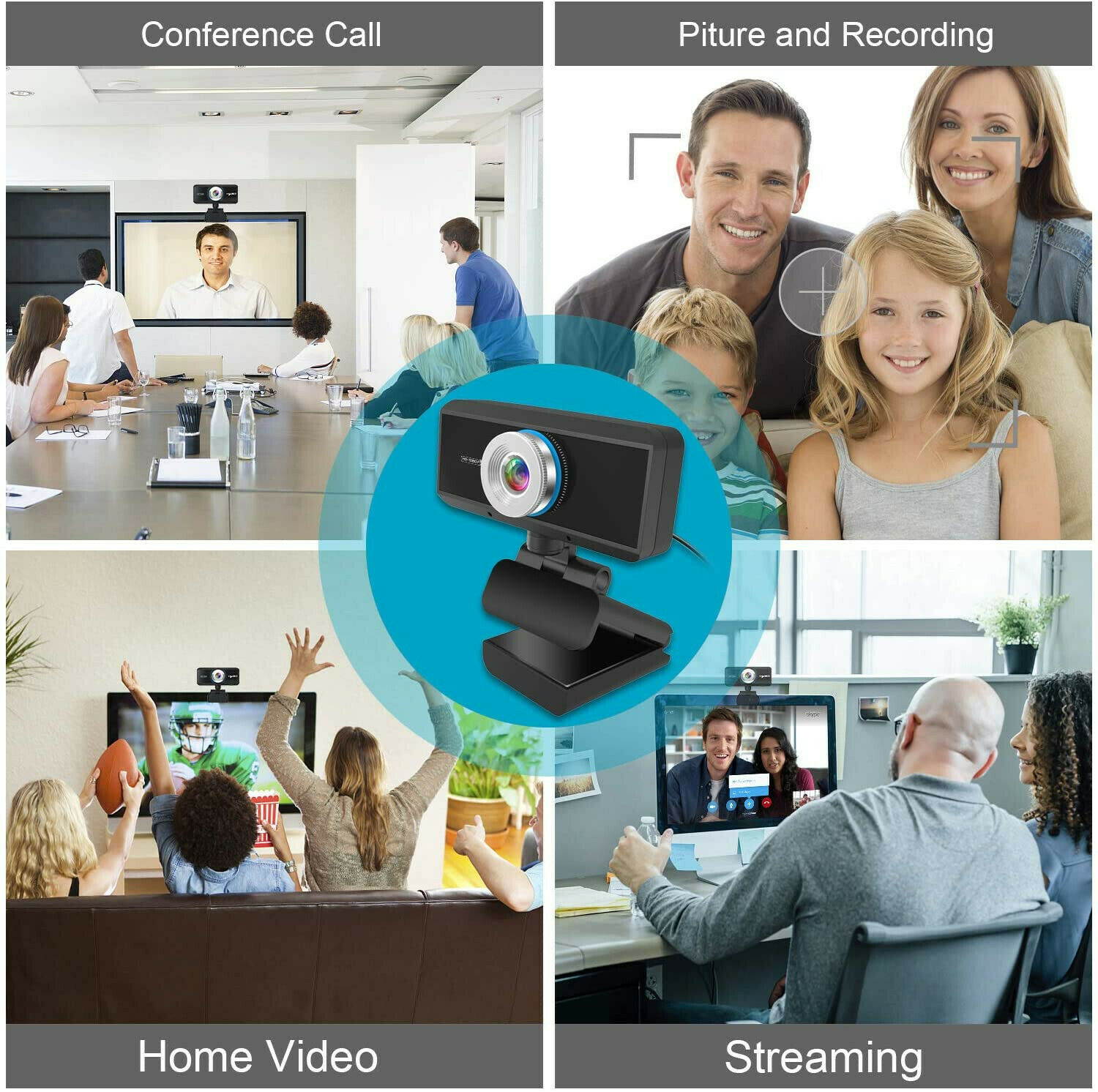 Full HD Webcam,S90 HD Web camera 720P Web Cam 360 Degree Rotating PC Camera Video Call Recording with Noise Reduction Microphone for PC
