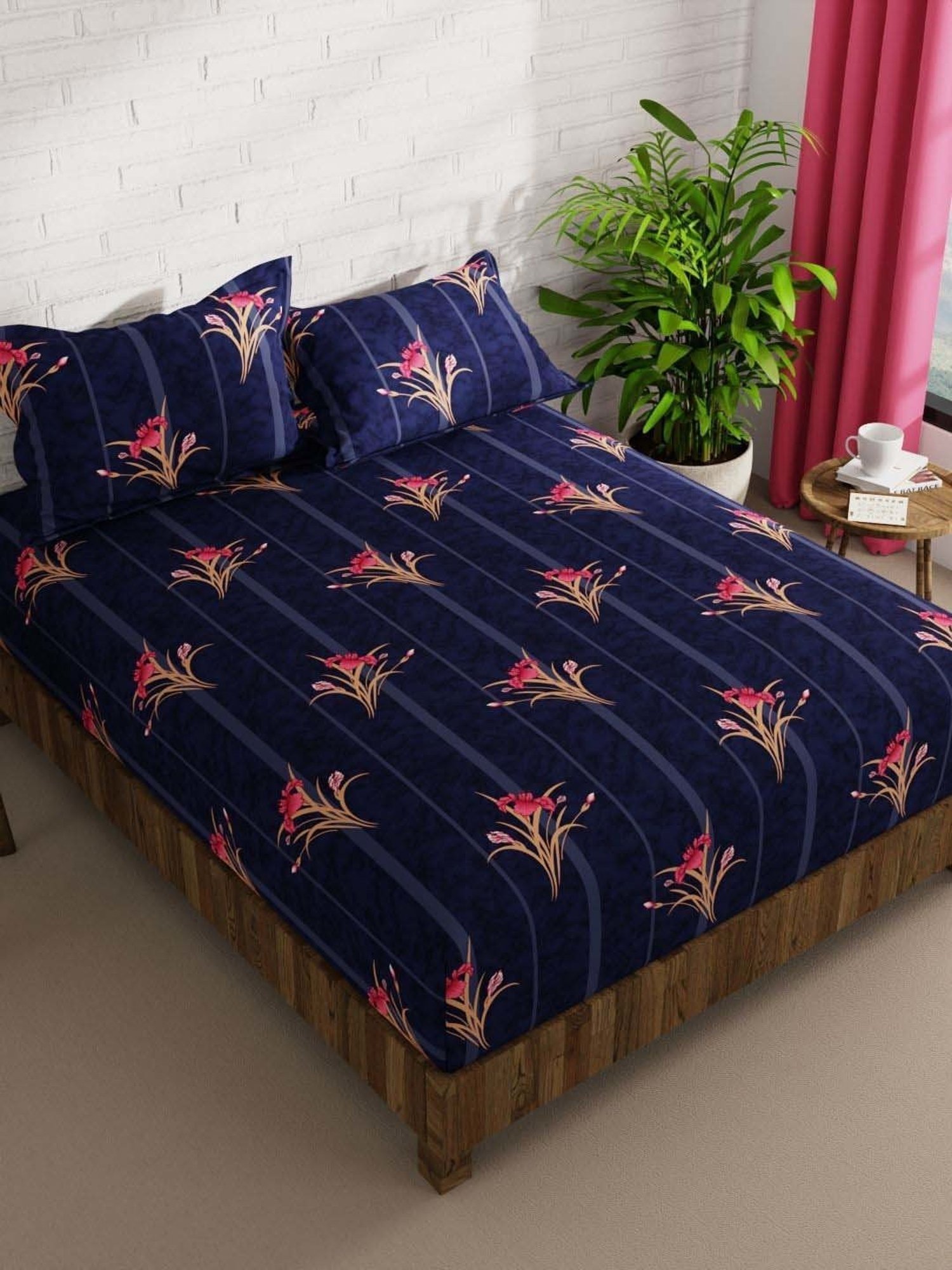 Bianca La-vogue Indigo Microfibre 152 TC Extra Smooth Double Size Bed Sheet with Pillow Cover