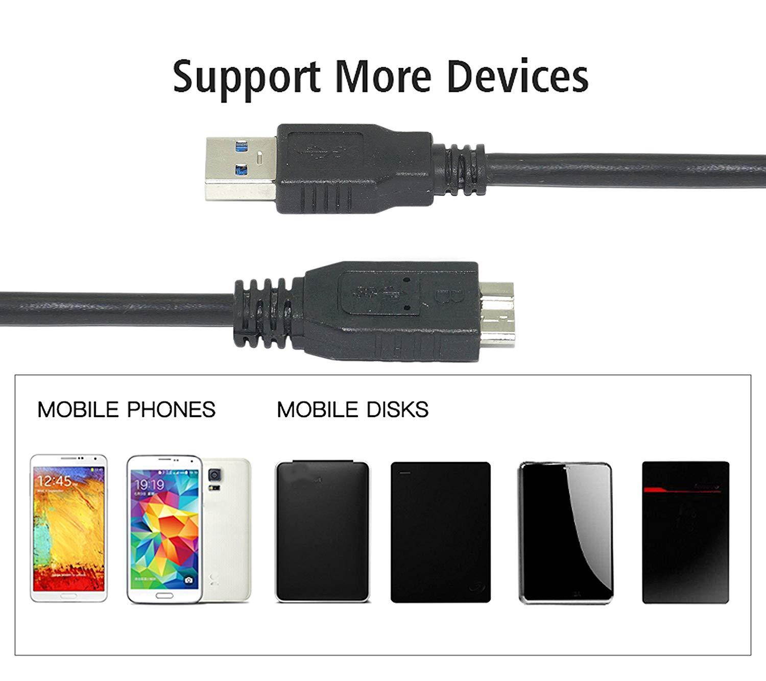 [2-Pack] SaiTech IT 35CM (1 Feet) USB 3.0 Micro Cable A to Micro B high Speed up to 4.8Gbps Data Transfer Cable for External Hard Drives