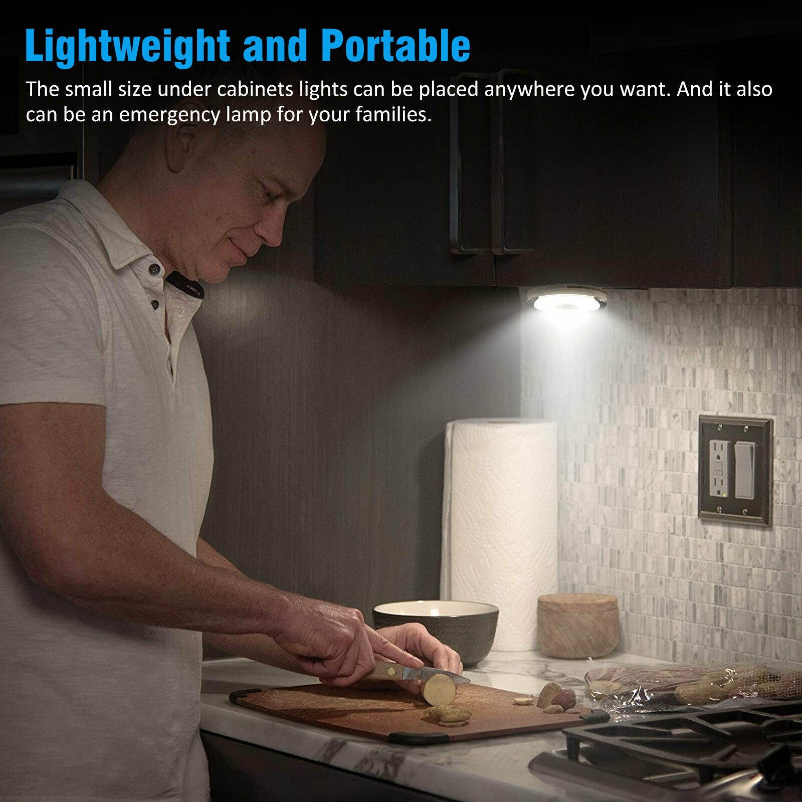 LED Puck Lights Under Cabinet Closet PIR Motion Sensor Kitchen Wall Night Light