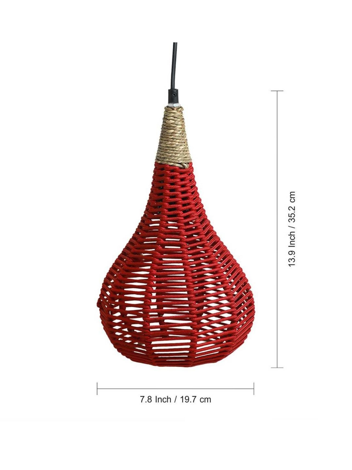 ExclusiveLane Paradise Red & Beige Jute Handwoven Hanging Pendant Lamp