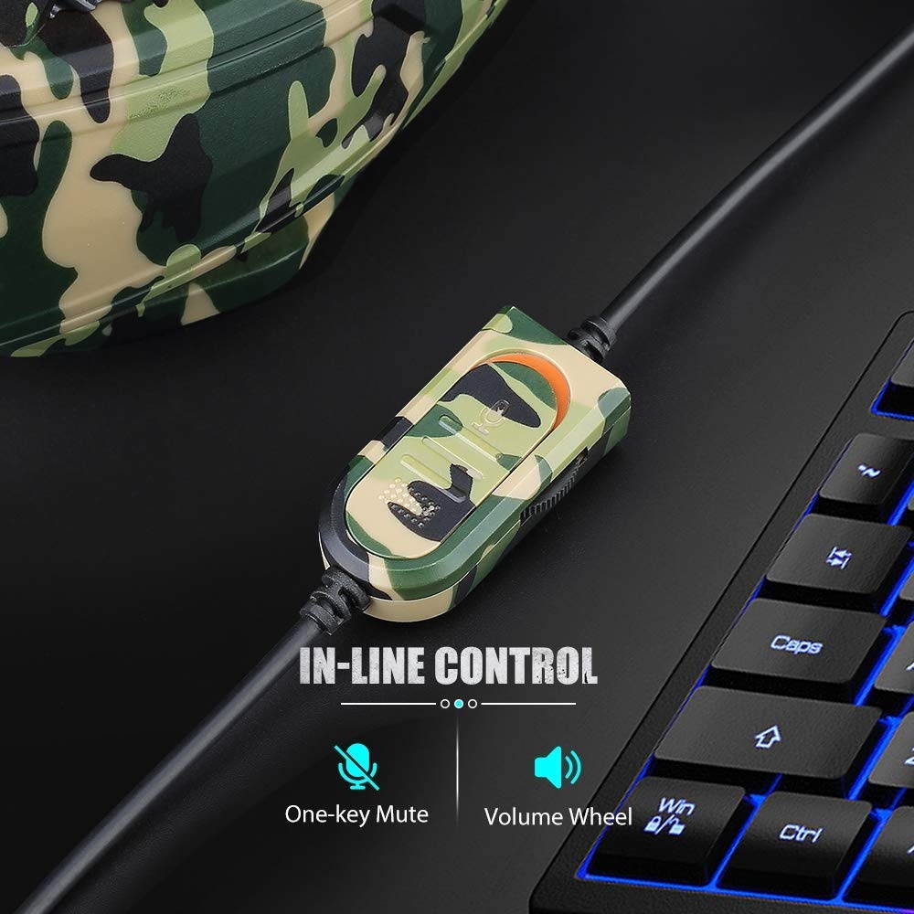 Gaming Headset with Microphone 3.5mm Plug Headphone for PS4 Nintendo Switch Playstation 4 Xbox One Computer Laptop iPad Surface Smartphone - Camouflage