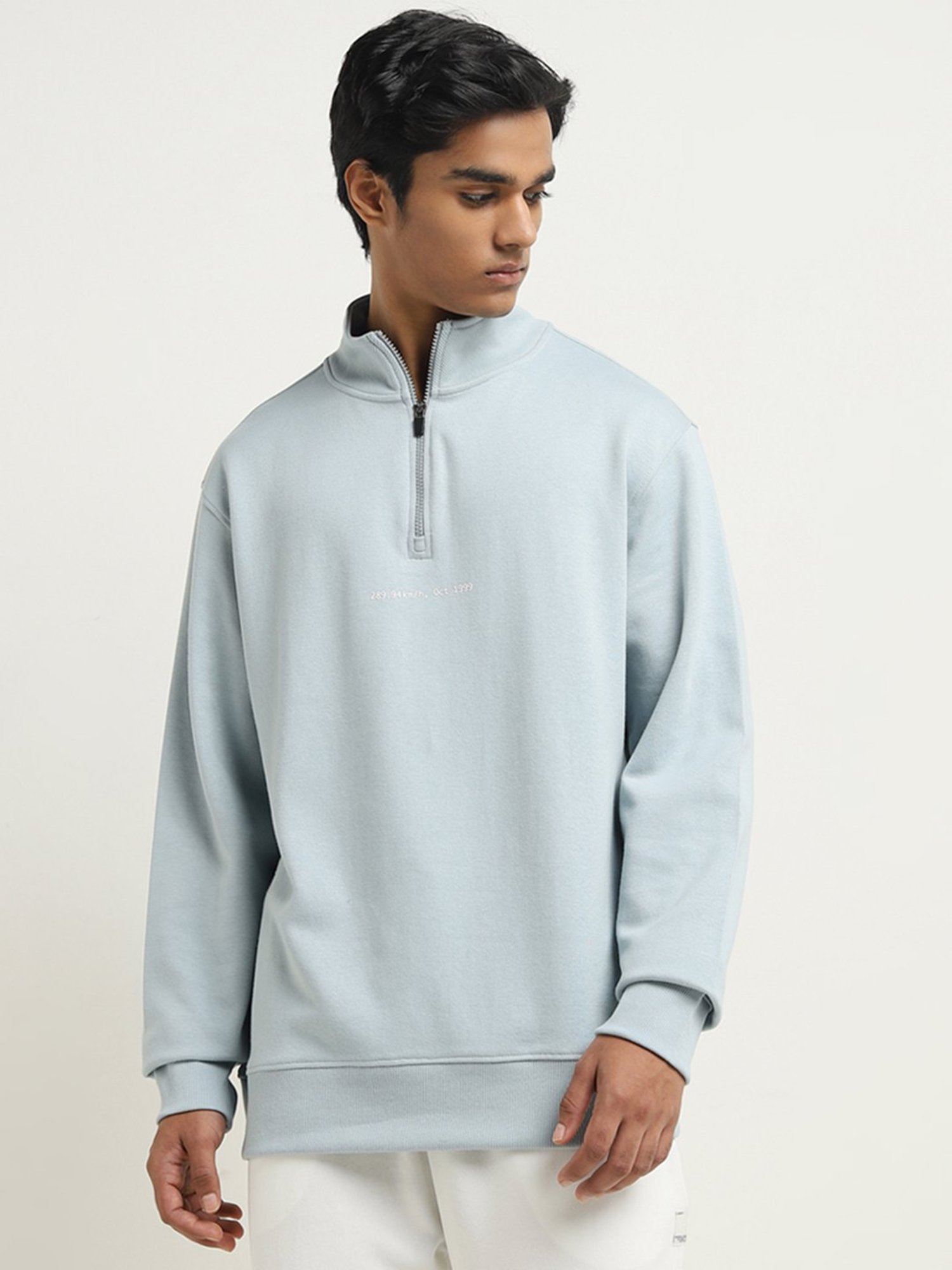 Studiofit by Westside Light Blue Relaxed-Fit Cotton Blend Sweatshirt