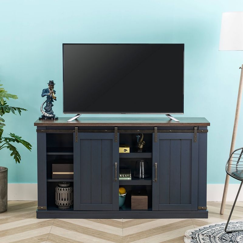 54" Sliding Doors TV Stand For TVs up to 60" Navy - Home Essentials