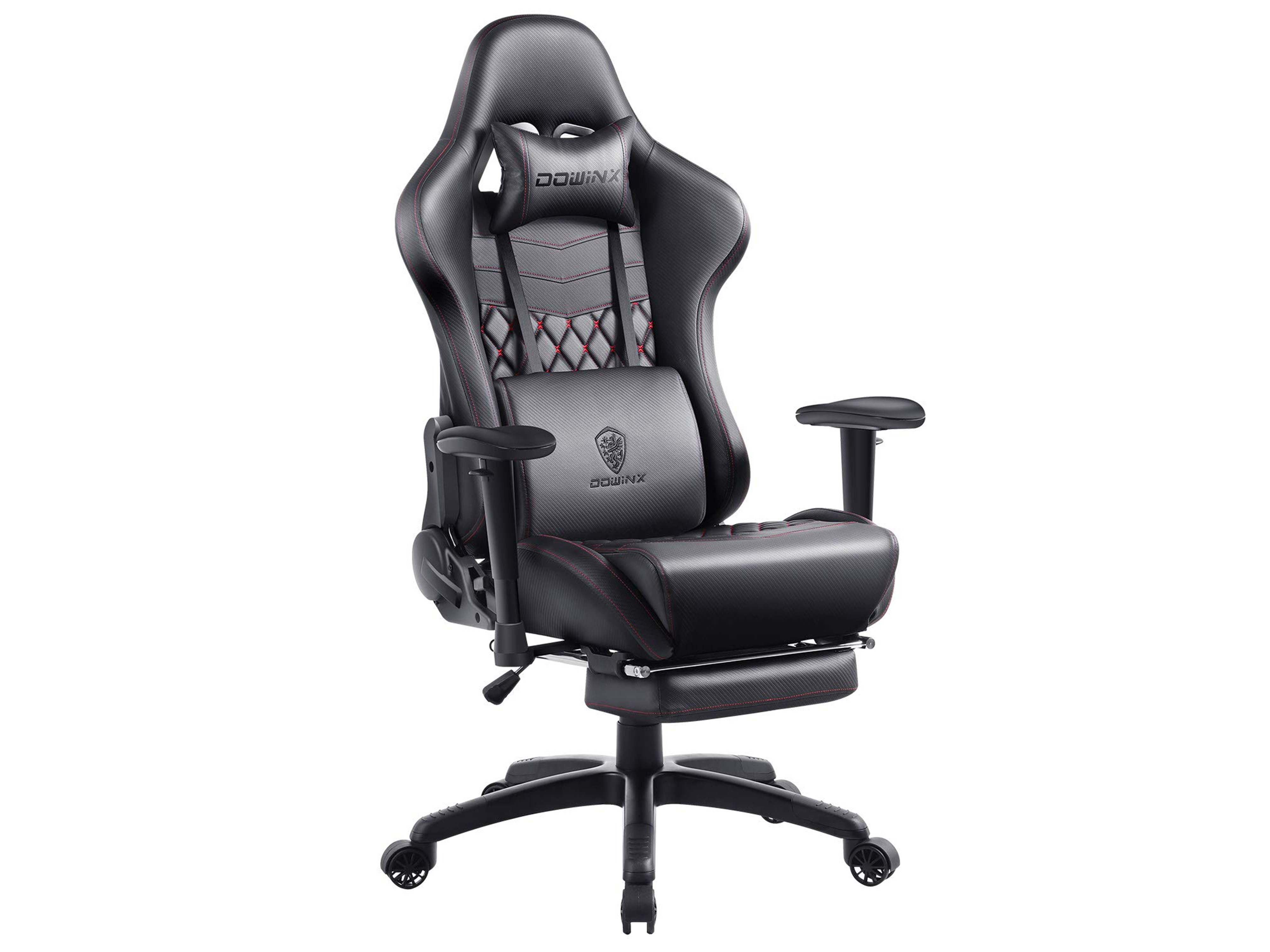 Dowinx Gaming Chair Ergonomic Retro Style Recliner with Massage Lumbar Support Office Armchair for Computer PU Leather with Retractable Footrest Grey