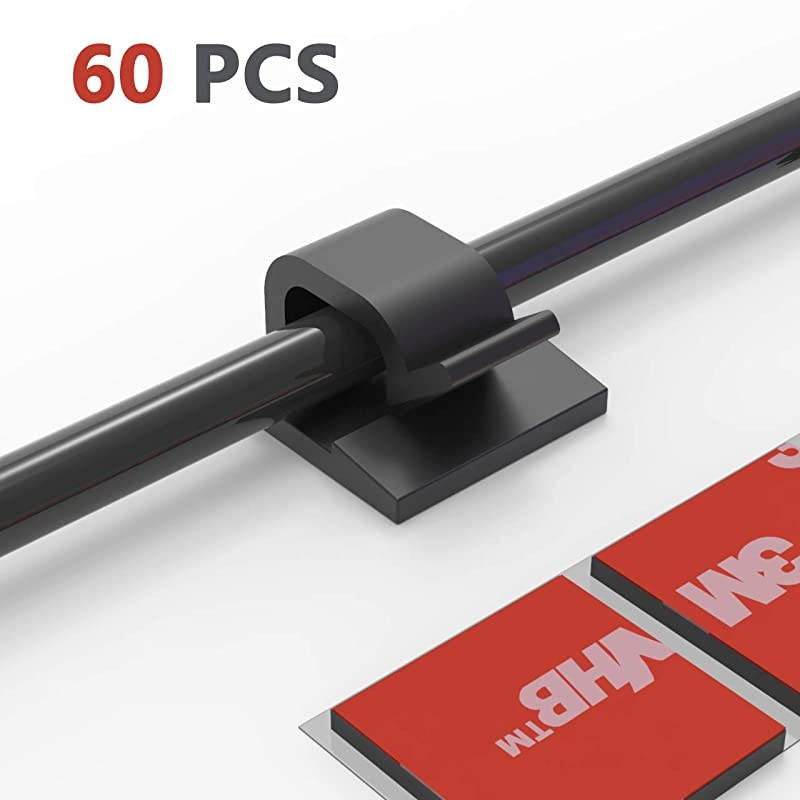 Cable Clips 60pcs with Strong Adhesive TapesWire Holder Organizer Cord Management for Car Office and Home BlackCC05