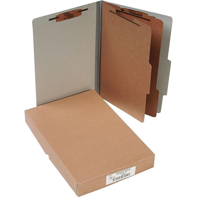 Acco Pressboard 25-Pt Classification Folders Legal 6-Section Mist Gray 10/Box 16056