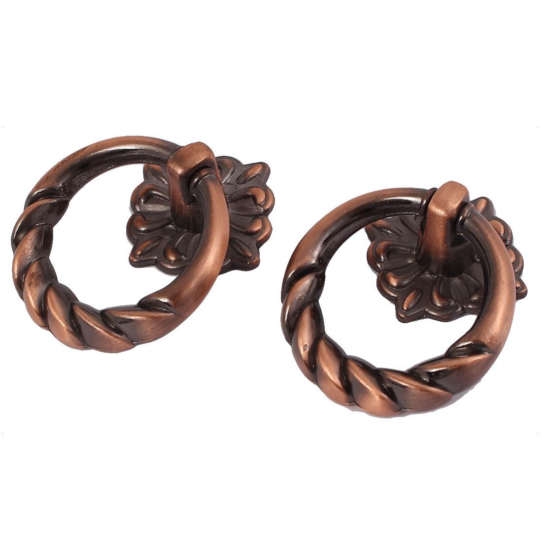 Cabinet Dresser Metal Round Knob Door Pull Ring Handle Copper Tone 2pcs