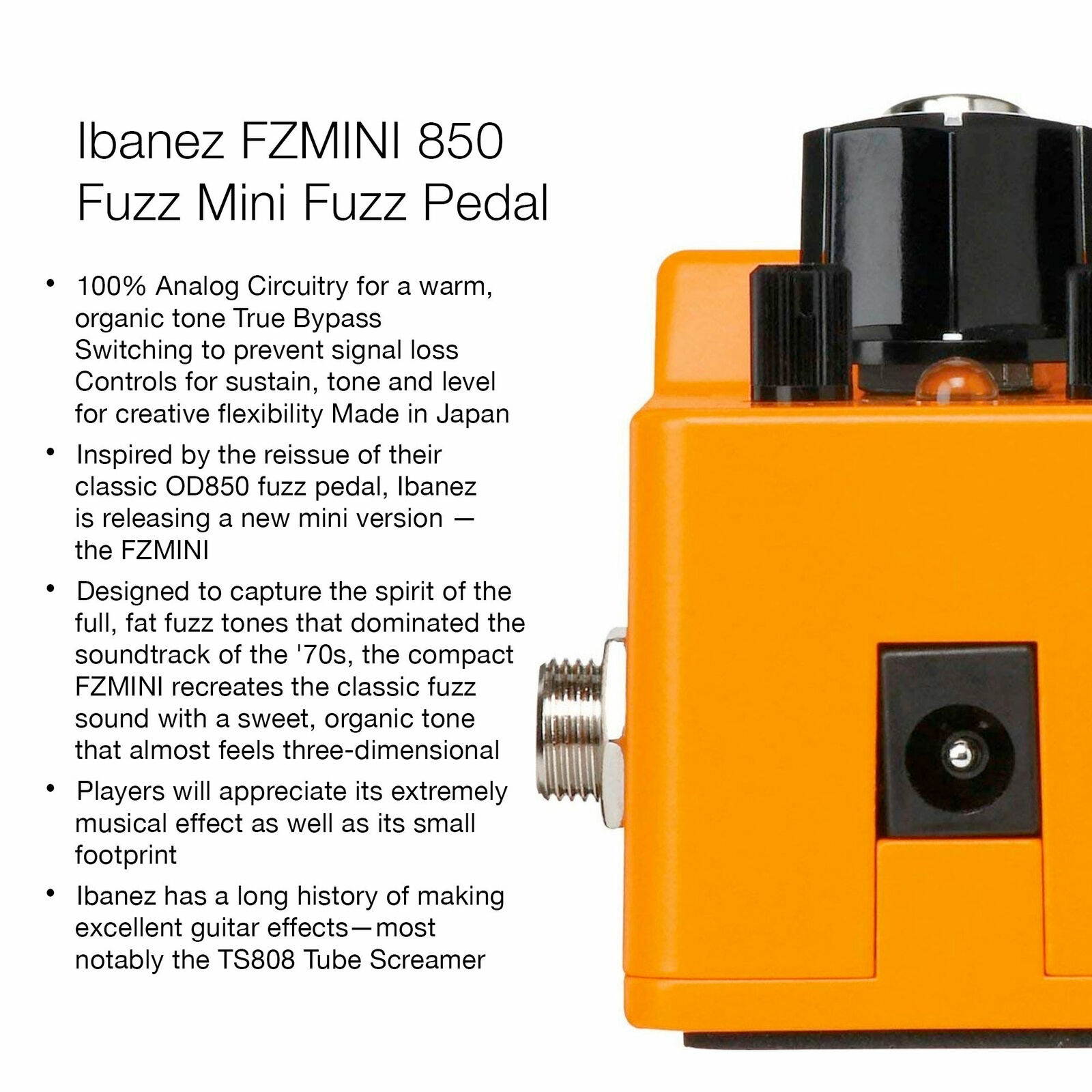 Ibanez 850 Fuzz FZ Mini Fuzz Pedal Made in Japan with 2 Patch Cables and Cloth