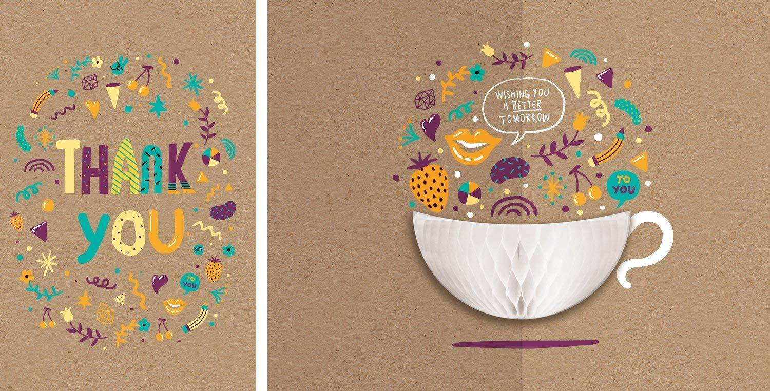 YURICOM Handmade Honeycomb Pop Up Greeting Card (Pack of 1, Teacup)