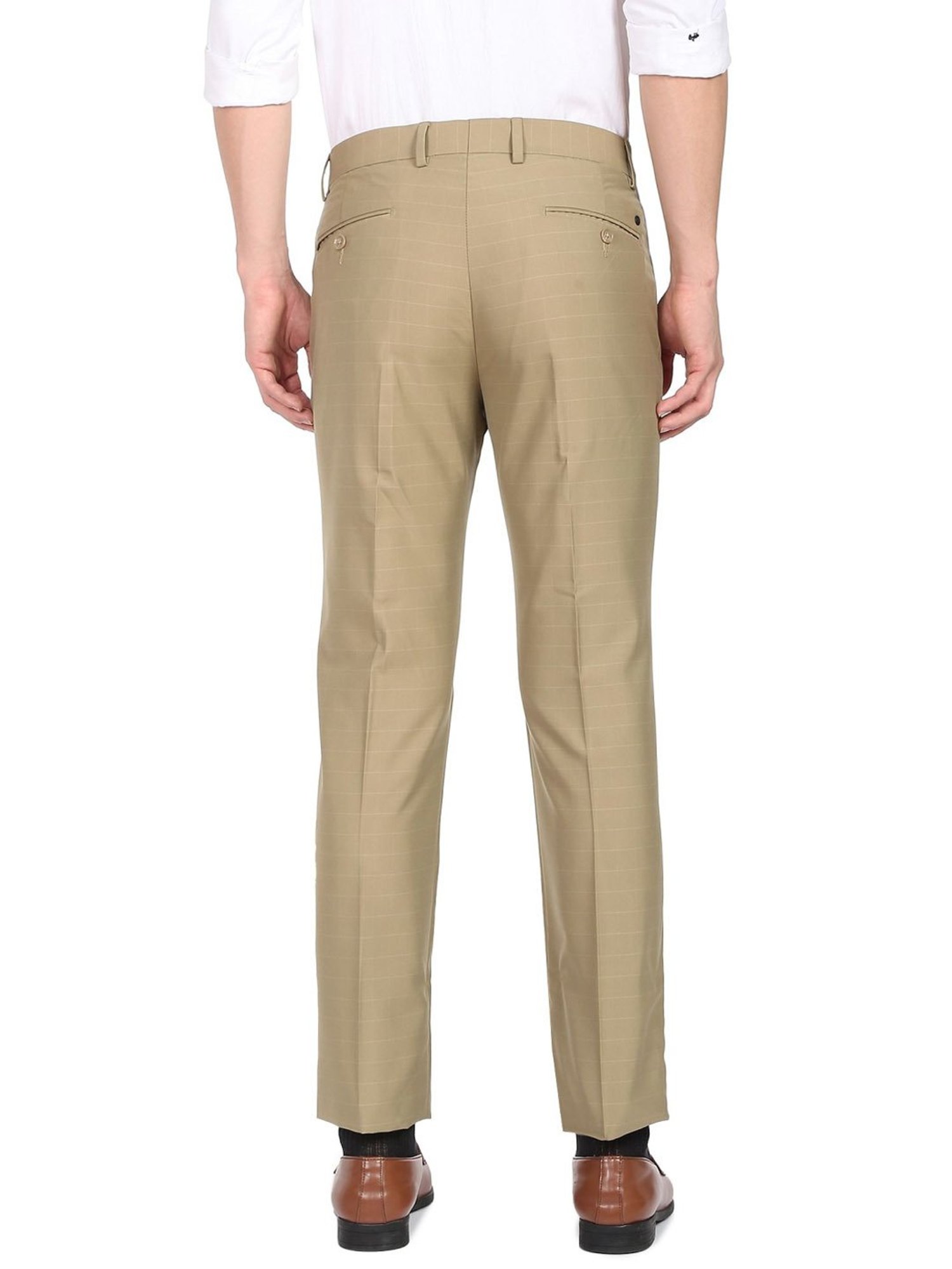 Arrow Khaki Regular Fit Checks Trousers