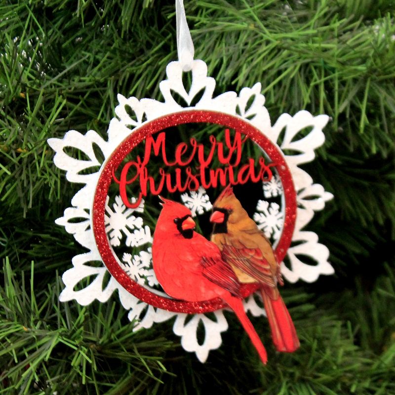 Holiday Ornament 5.5" Snowflake Cardinal Merry Christmas  -  Tree Ornaments