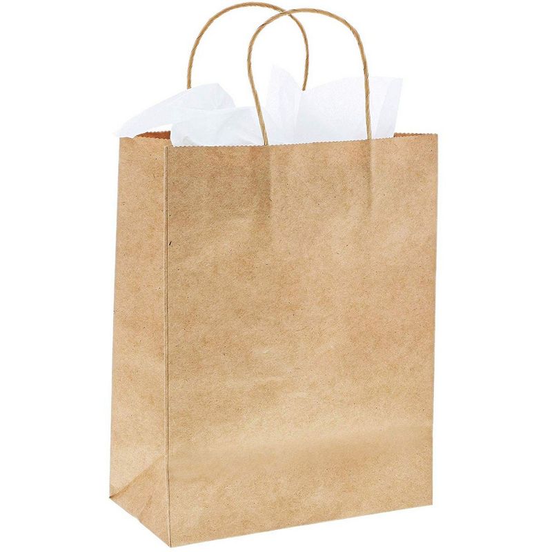 Genie Crafts 60-Pack White Tissue Paper with 12 Medium Kraft Gift Bags with Handles, 10.5 x 8 x 4 in