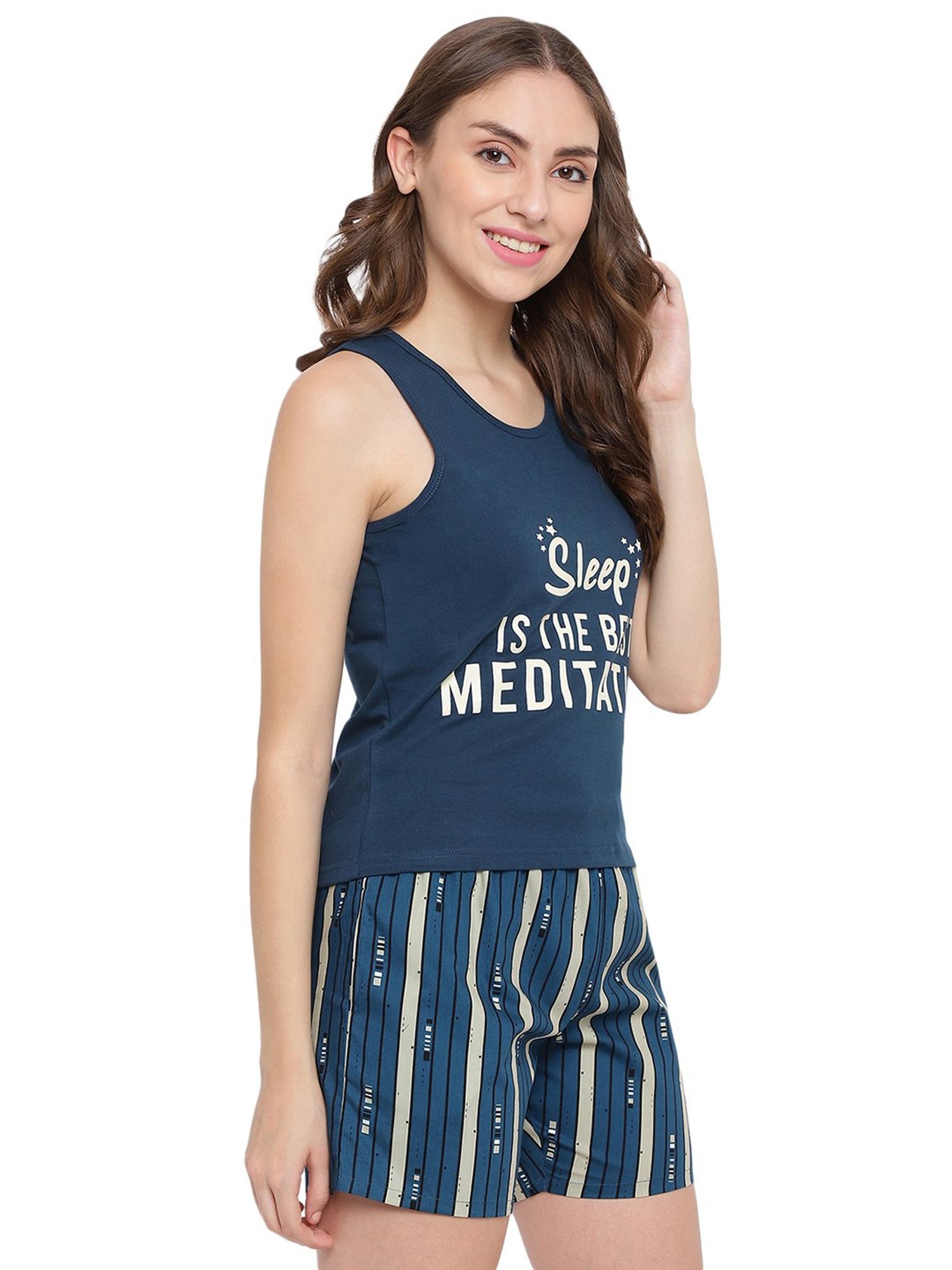 La Intimo Blue Printed Top With Shorts