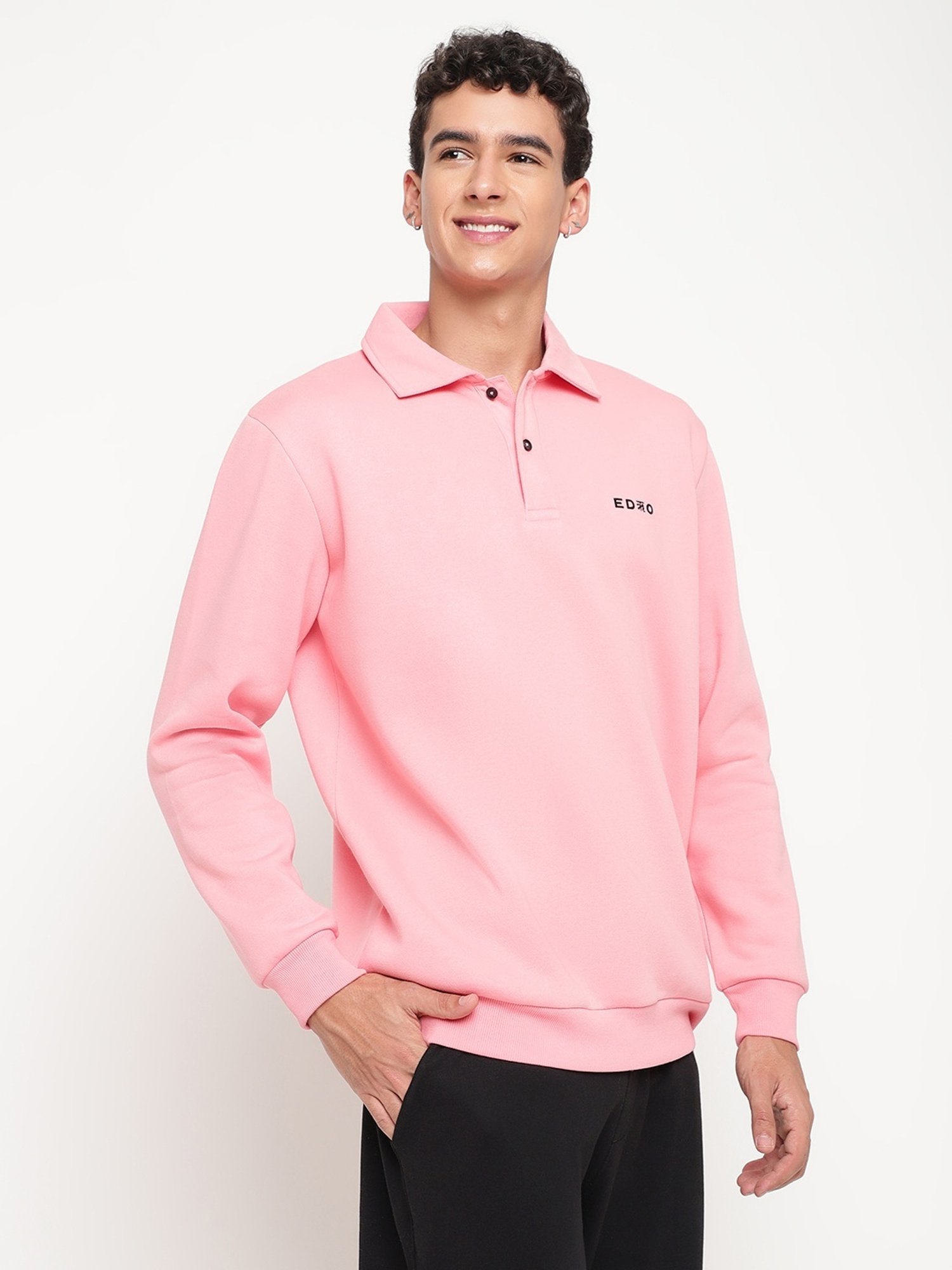 EDRIO Flamingo Pink Relaxed Fit Polo T-Shirt