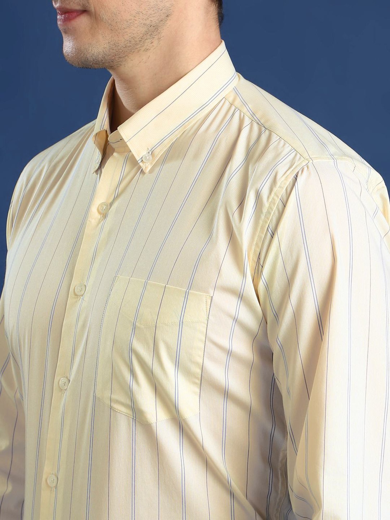 Hancock Cream Cotton Slim Fit Striped Shirt