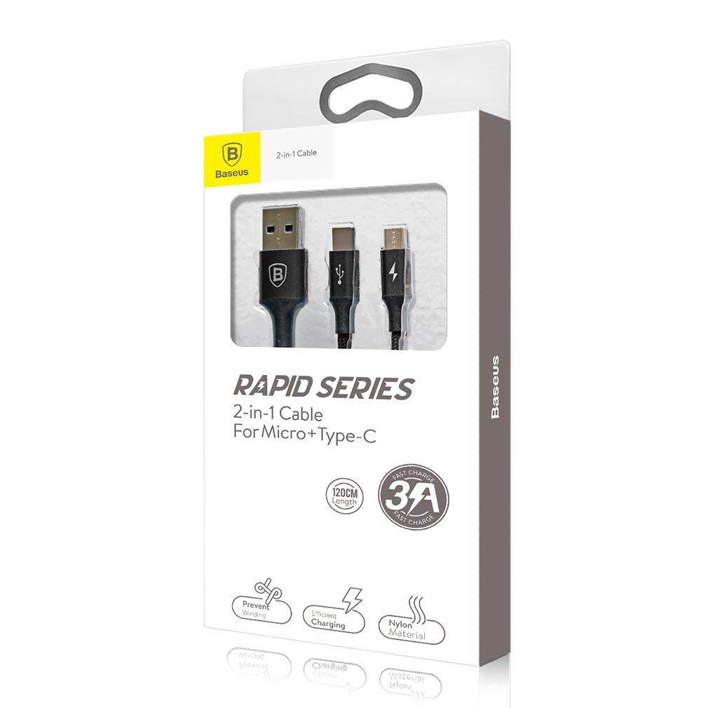 Baseus Rapid Series Micro USB Type-C 2-in-1 Charge Data Cable 1.2M for Android