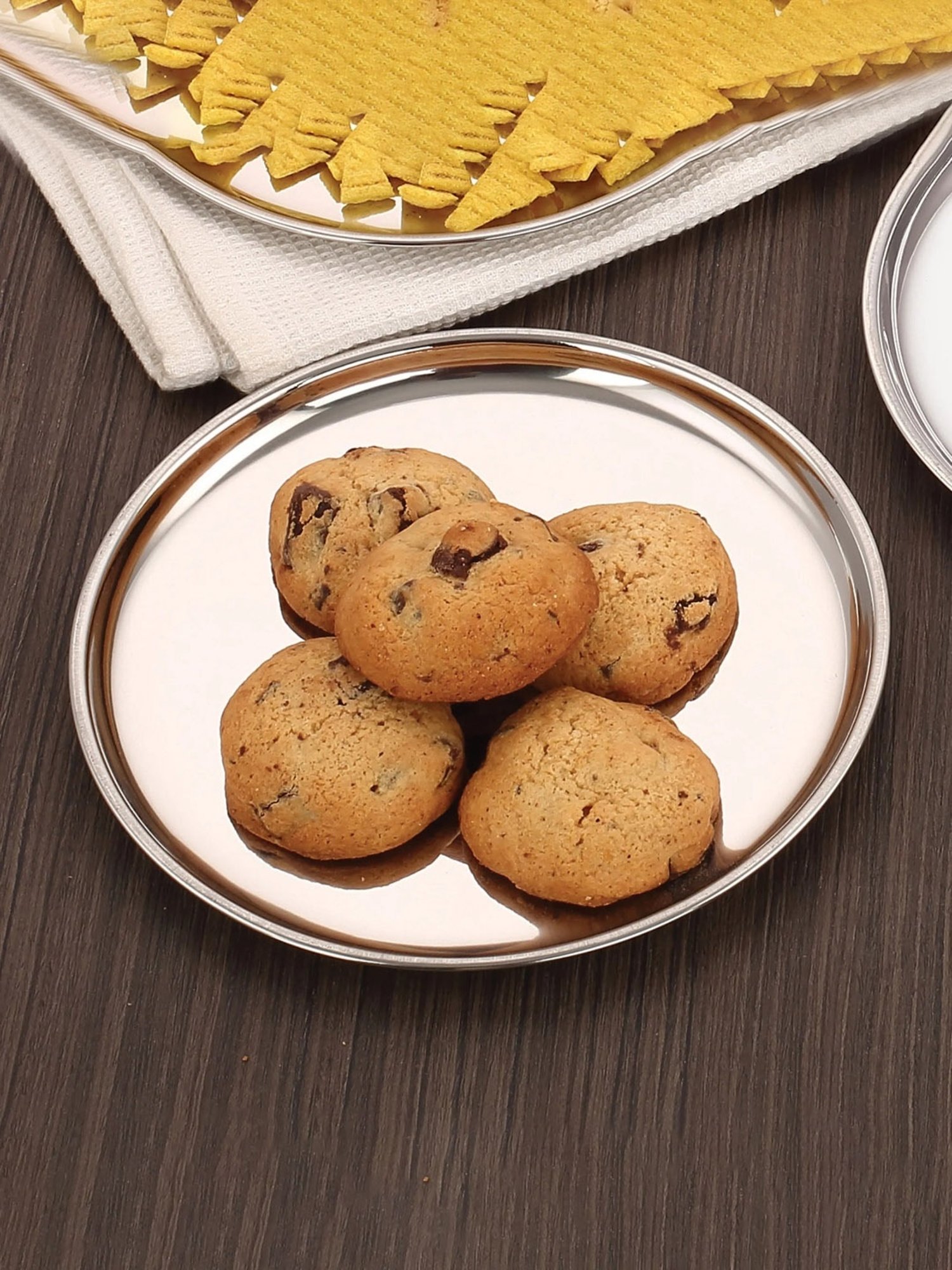 HAZEL Silver Stainless Steel Snack Plates With Mirror Finish