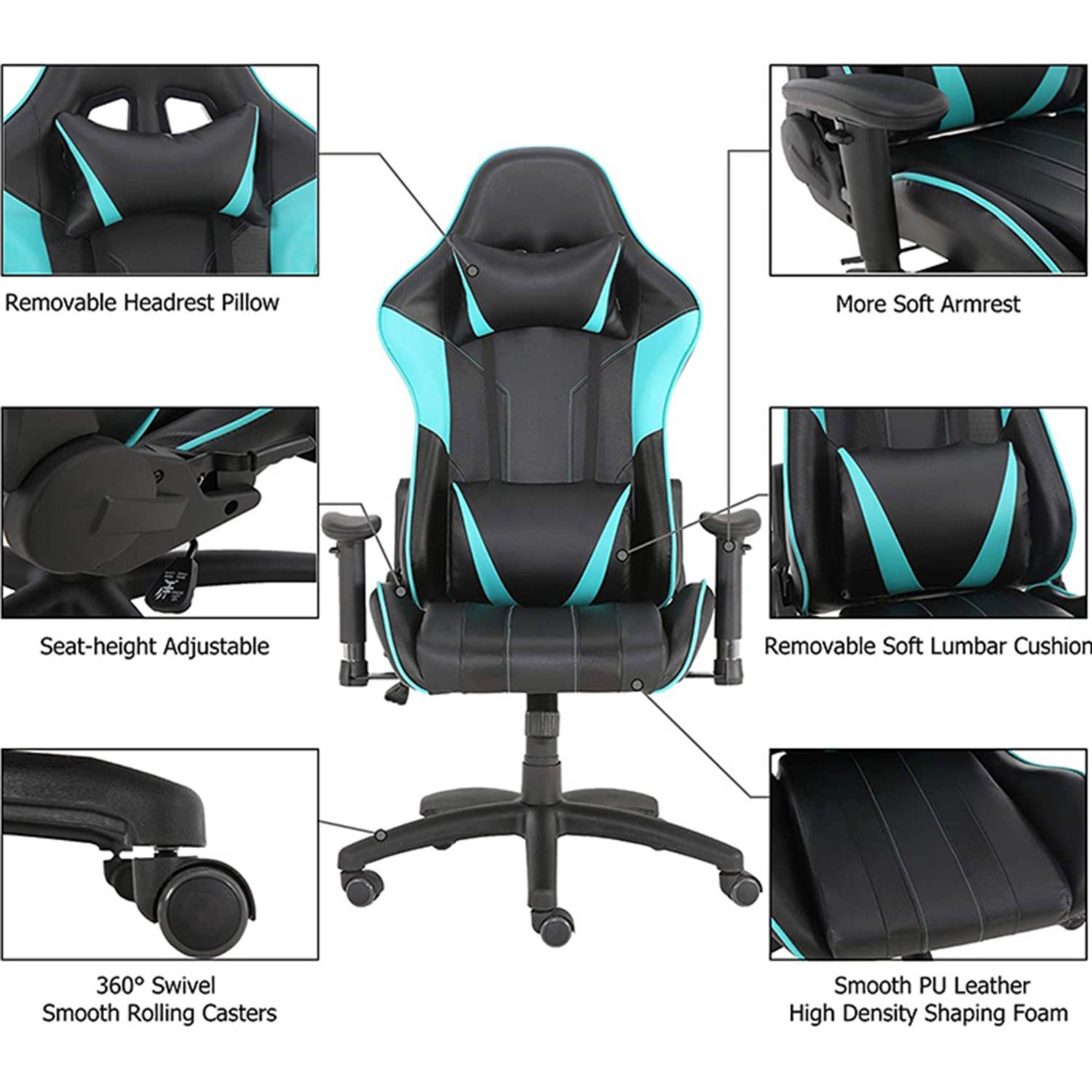 High Back Swivel Chair Racing Gaming Chair Office Chair with Headrest & Lumbar Pillow
