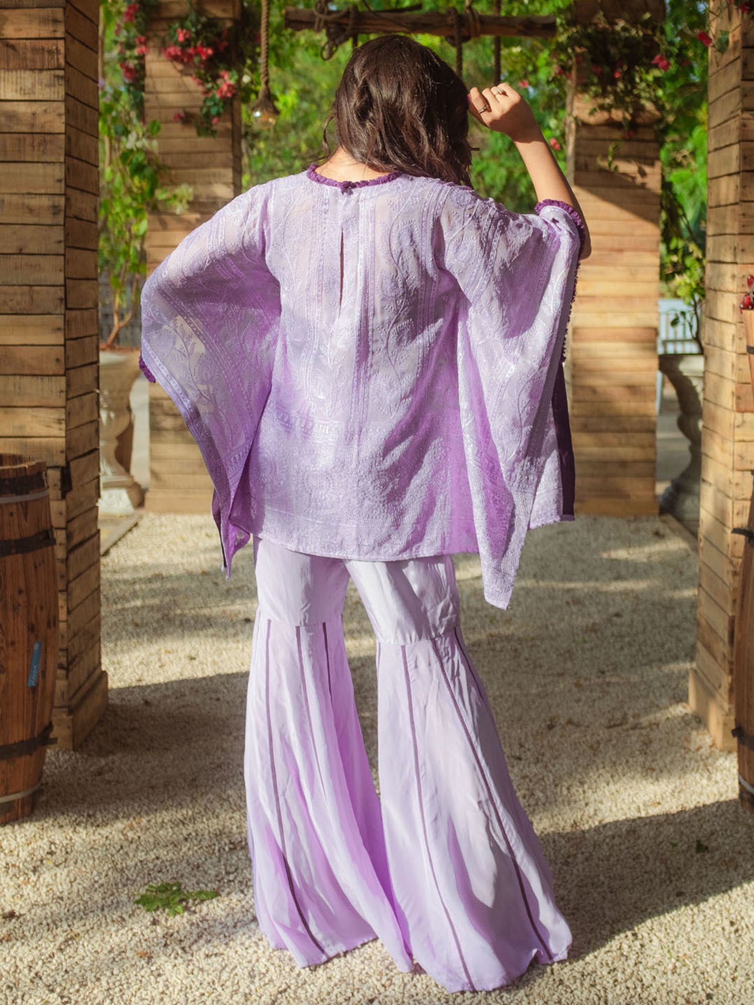 Monk and Mei Suraiya Chikankari Kaftan & Sharara- Veryperi Violet