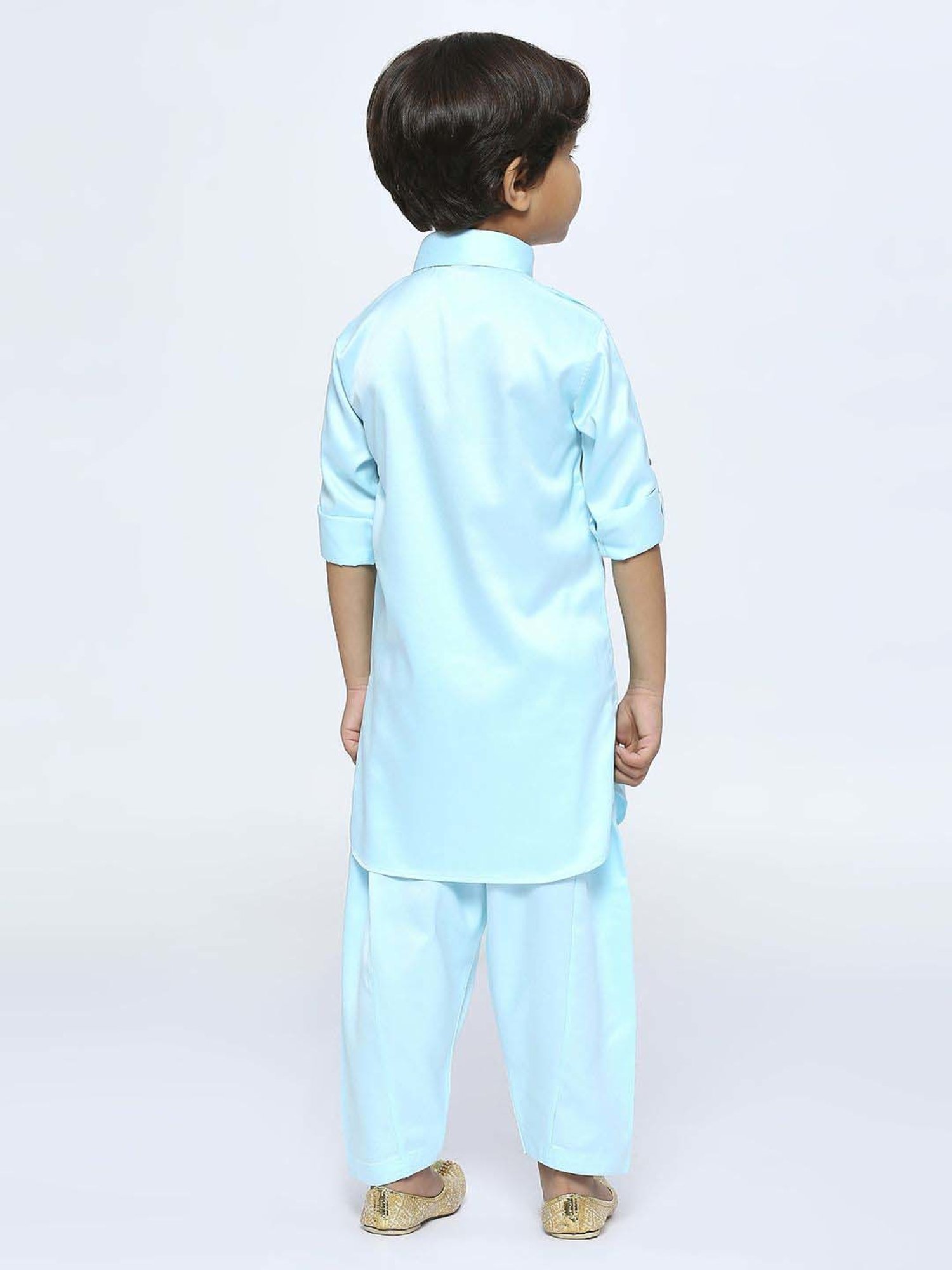 Kids Island Boys Blue Solid Full Sleeves Kurta Set