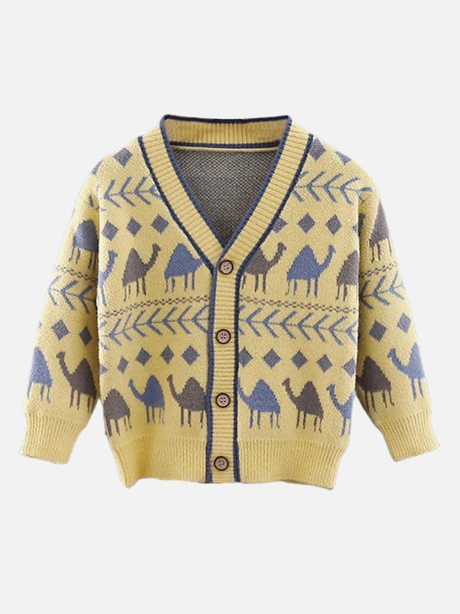 Little Surprise Box Camel Troop Yellow & Blue Printed Full Sleeves Cardigan