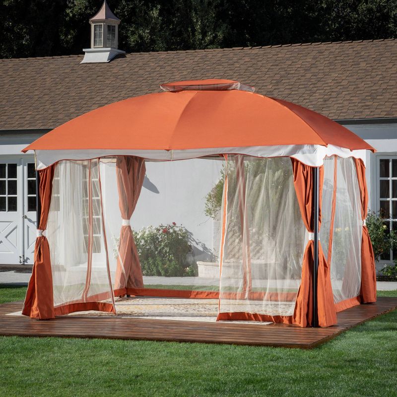 Gravina 12' by 10' Steel Gazebo - Dark Gray/Rust Orange - Christopher Knight Home