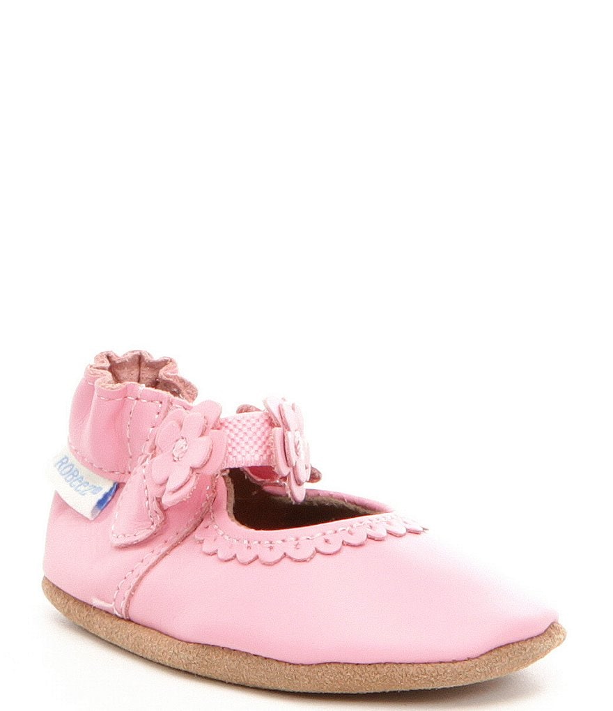 Robeez Baby Girls' Newborn-18 Months Claire Flower Detail Mary Jane Soft Sole Crib Shoes