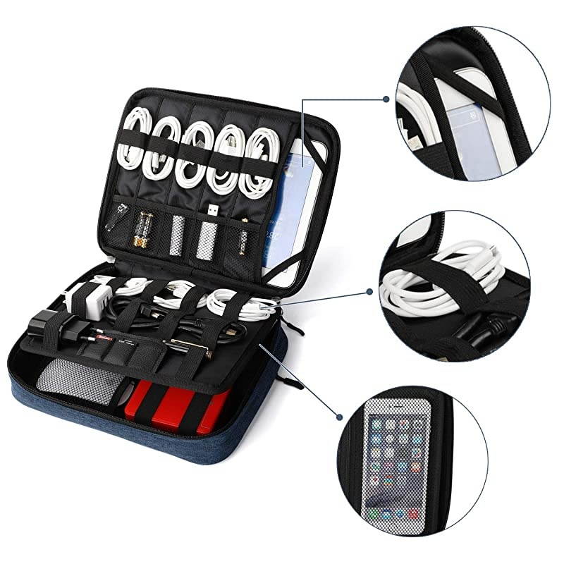 Electronics Bag,  Electronic Accessories Travel Cable Organizer Waterproof Cord Storage Bag for Cables, iPad (Up to 11''),Power Bank, USB Flash Drive and More-(All Black)