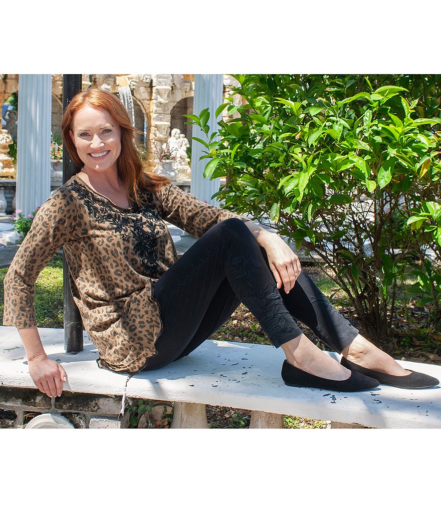 Karyn Seo Addison Tonal Embroidered Cotton Blend Leggings