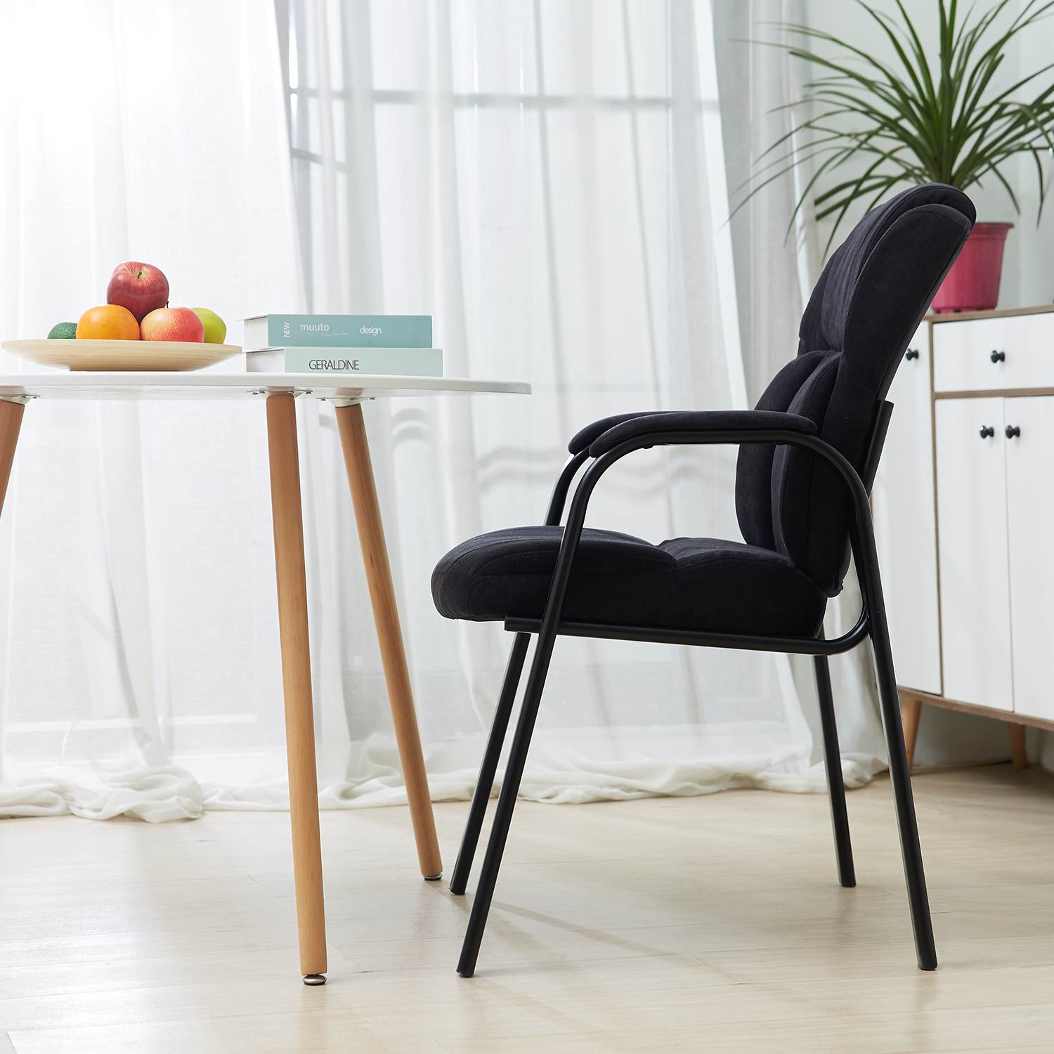 CLATINA Upholstered Guest Chair with Padded Arm Rest for Reception Meeting Conference and Waiting Room Side Office Home Black