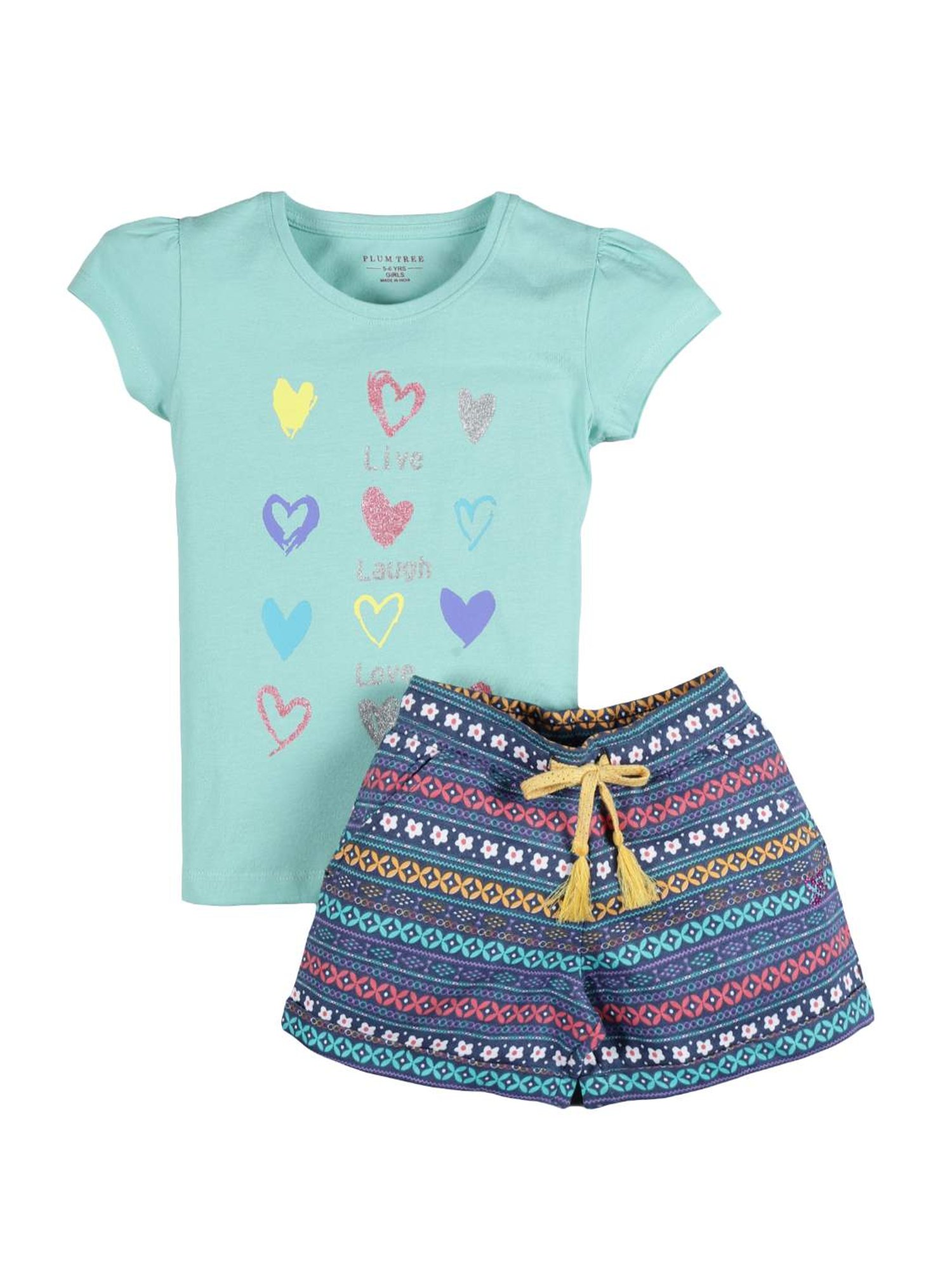 Plum Tree Kids Green & Navy Printed Top with Shorts