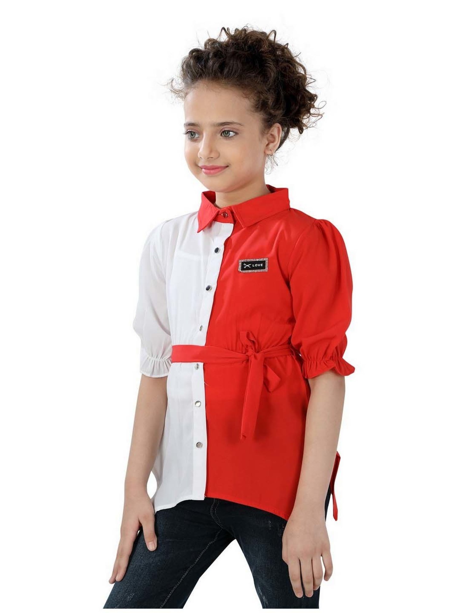 poplins Kids Red & White Cotton Color Block Top