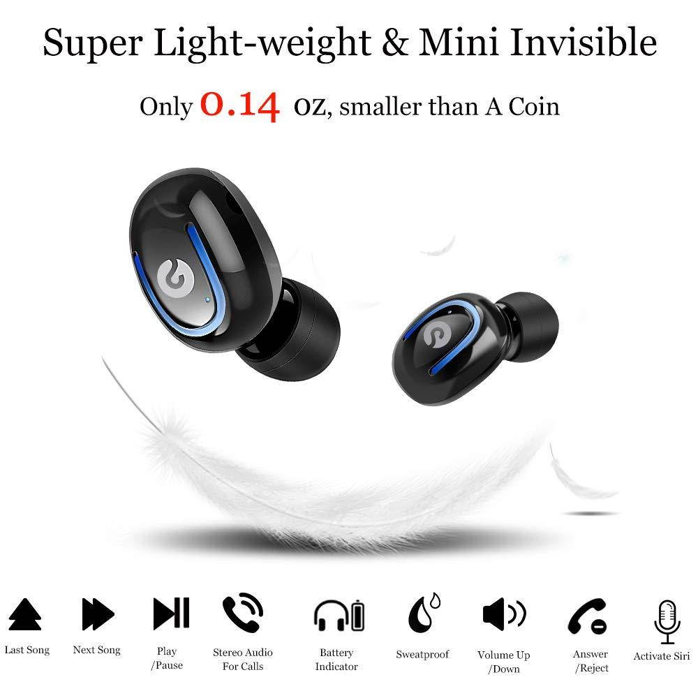 Wireless Earbuds, KNGUVTH Bluetooth Headphones 5.0 True Wireless Stereo Headset Built-in Mic Invisible In Ear Sport Sweatproof Earphones with Charging Case Compatible with iPhone Samsung Android