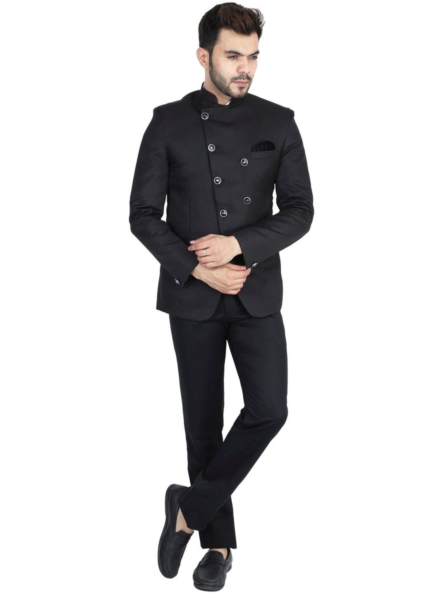 Tahvo Black Cotton Regular Fit Two Piece Suit