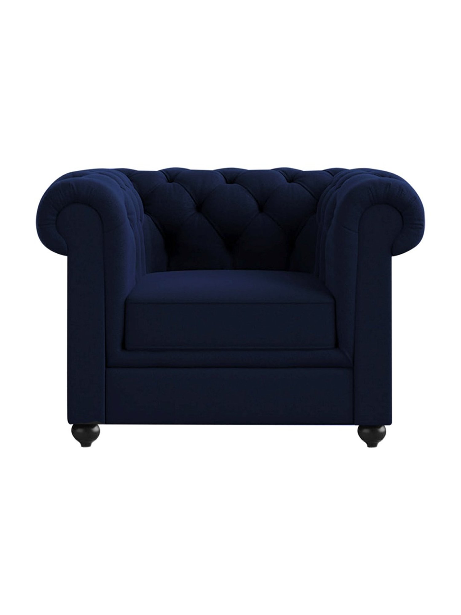 Trevi Manchester Quilted Navy Blue Velvet & Neem Wood 1 Seater Sofa