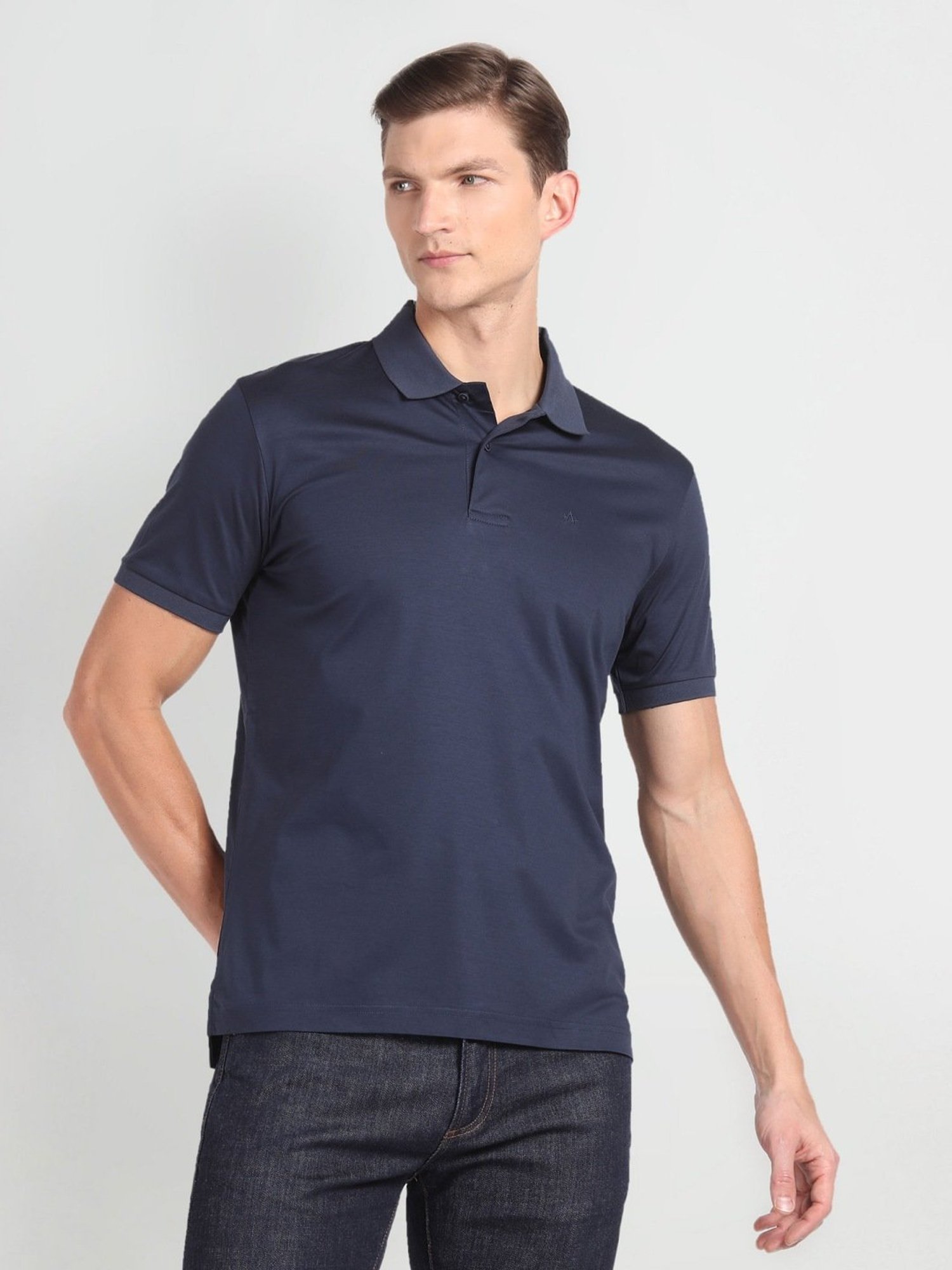 Arrow Blue Cotton Regular Fit Polo T-Shirt