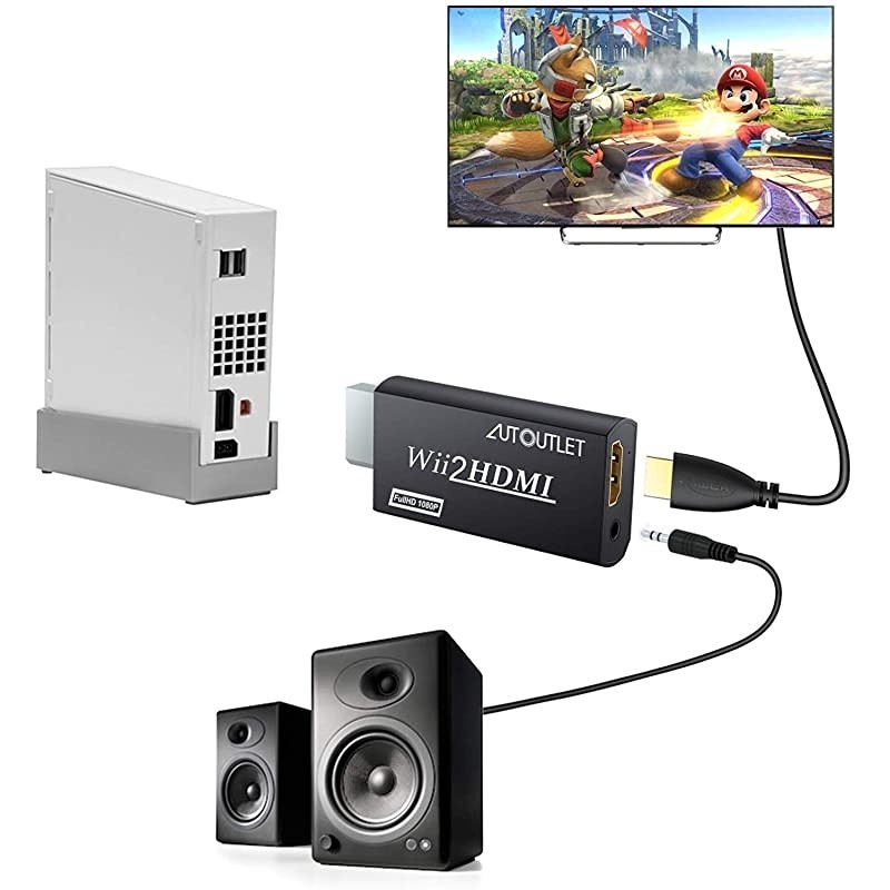 Wii to HDMI Converter WII2HDMI Wii Signal to HDMI Support 720P 1080P 35MM Audio HD Video Output Adapter with 1M HDMI Cable for Nintendo Wii