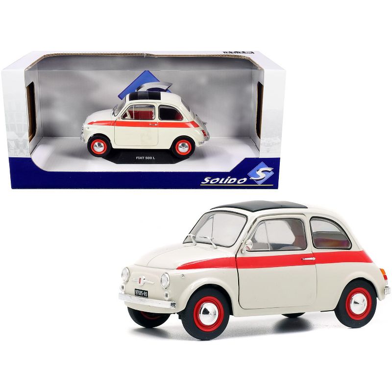 1960 Fiat 500 L Nuova Sport Cream with Red Stripes 1/18 Diecast Model Car by Solido