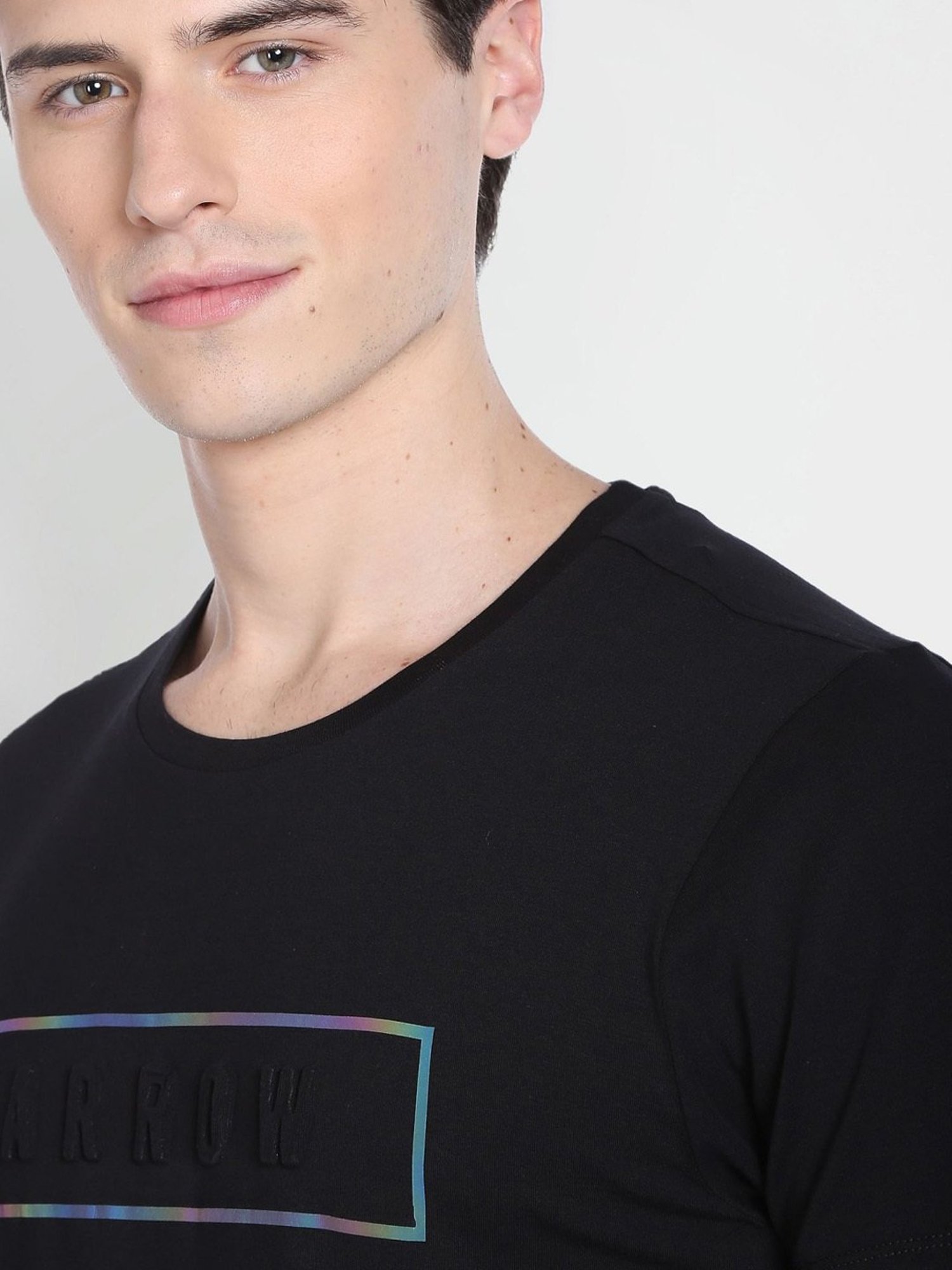 Arrow New York Black Cotton Regular Fit Printed T-Shirt