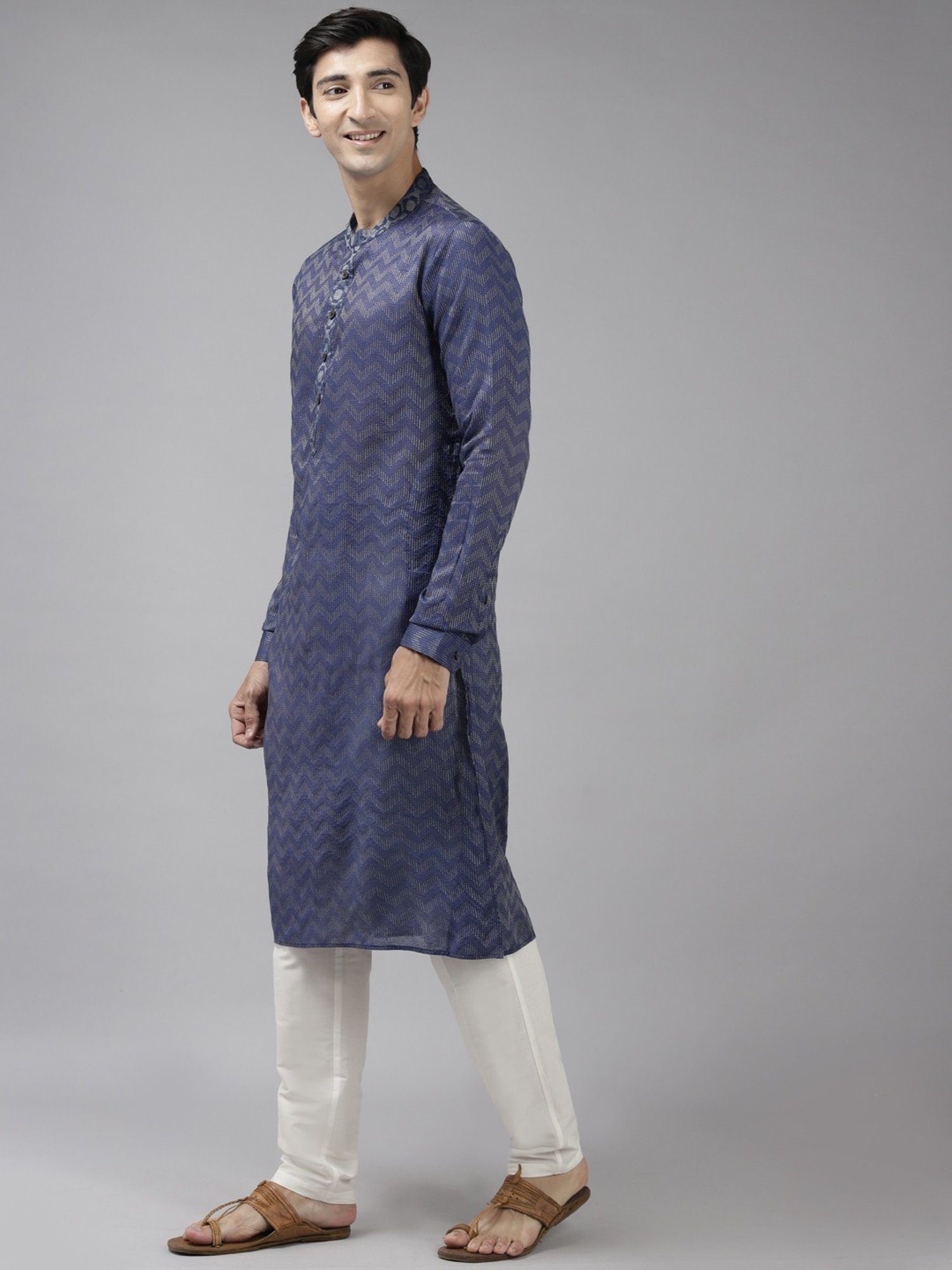 See Designs Blue & White Regular Fit Self Pattern Kurta Bottom Set
