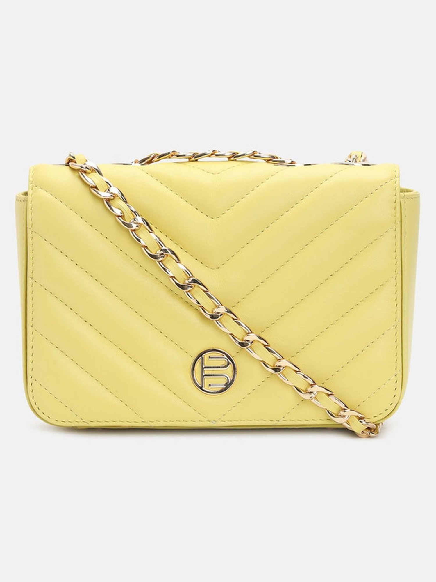 BAGATT Yellow Leather Quilted Sling Handbag