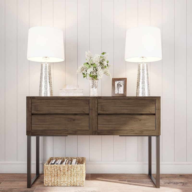 Table Lamps-Set of 2 Hammered Flared Drum Lights (Includes LED Light Bulb)