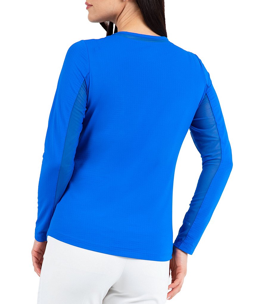 IBKUL Long Sleeve Mesh Inlay Crew Neck Top