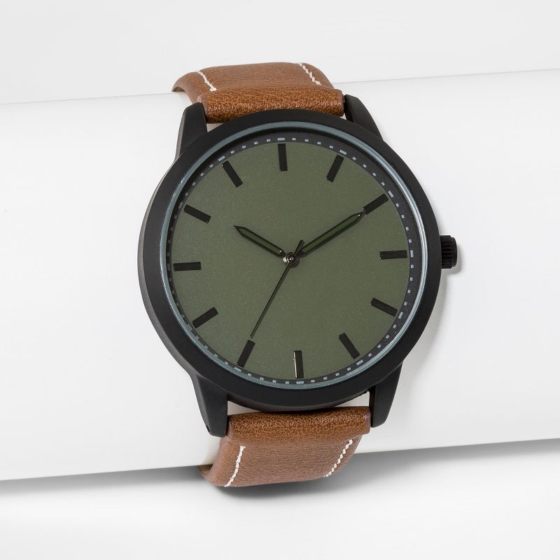 Men's Hunter Green Dial Strap Watch - Goodfellow & Co™ Brown